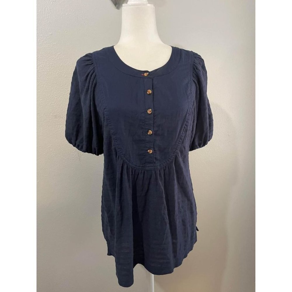 Anthropologie Navy Blue Short Sleeve Blouse Size Small
